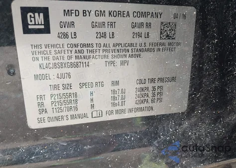 2016 Buick Encore Convenience from USA, damaged, VIN KL4CJBSBXGB687114